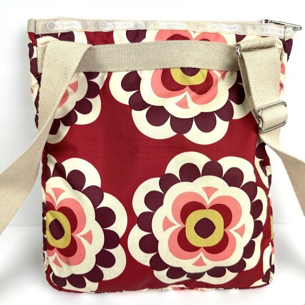 Lesportsac Kasey Crossbody Bag Red Floral Mayfair Nylon Handbag Purse - Picture 3 of 10